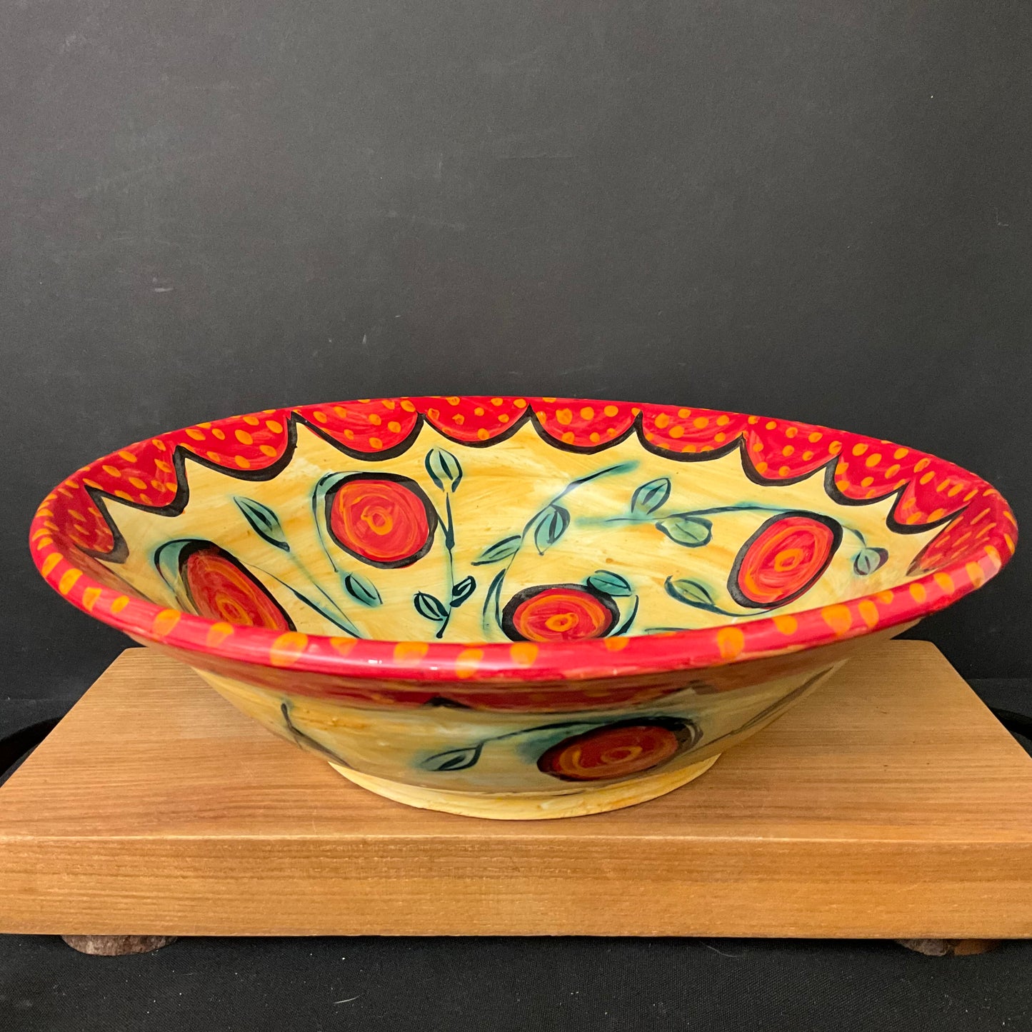 Large Shallow Flared Serving Bowl in Yellow & Orange