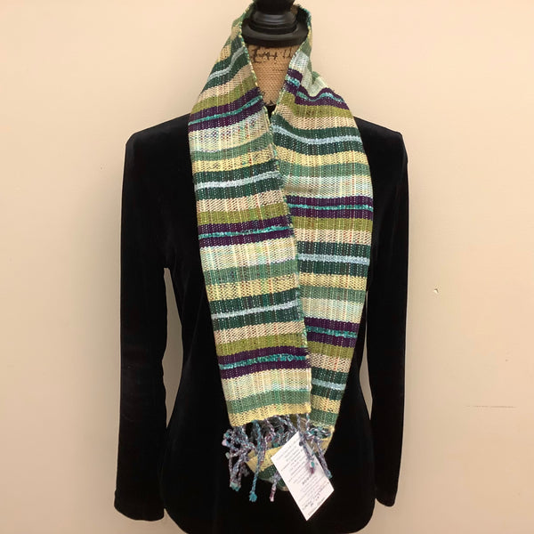 Handwoven "Nora" Scarf, Greens & Purple