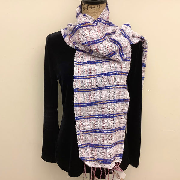 Handwoven “Ella" Scarf White & Blue