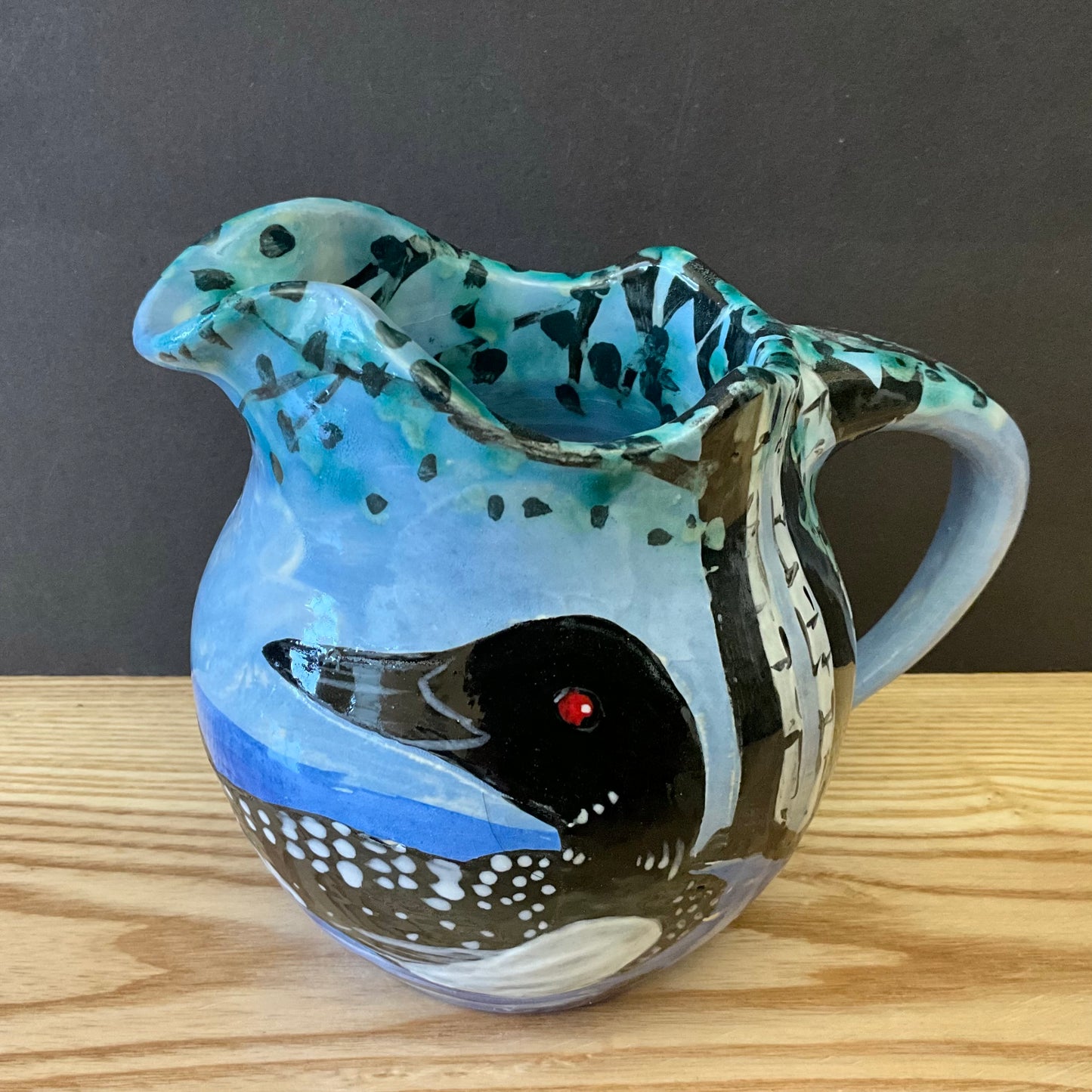 Pitcher with Loon on Blue
