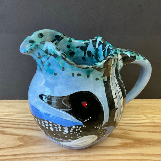 Pitcher with Loon on Blue