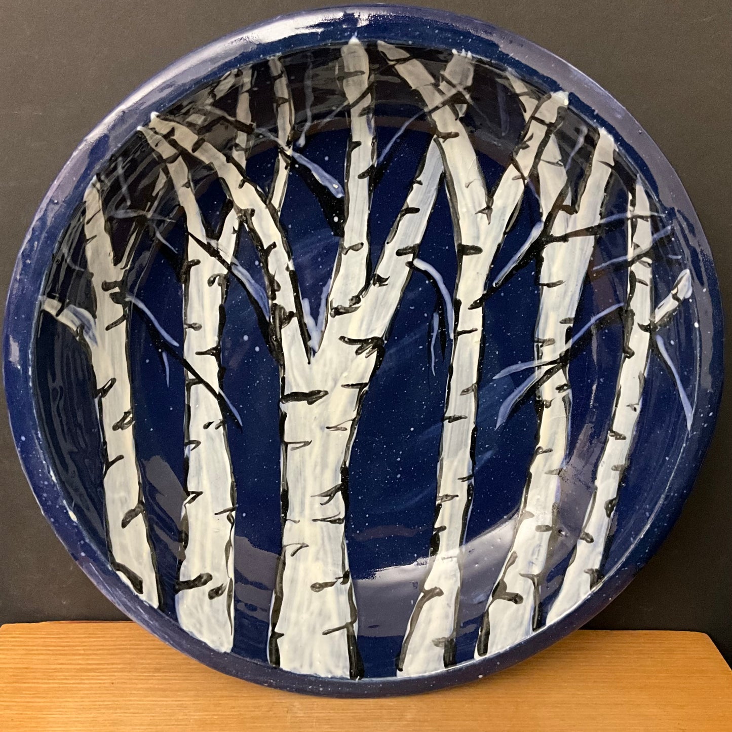 Deep Plate Winter Birches on Dark Blue
