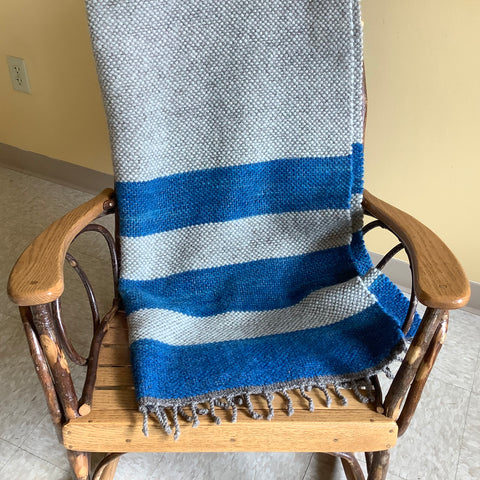 Handwoven Wool Blanket Cream & Blue Loveseat