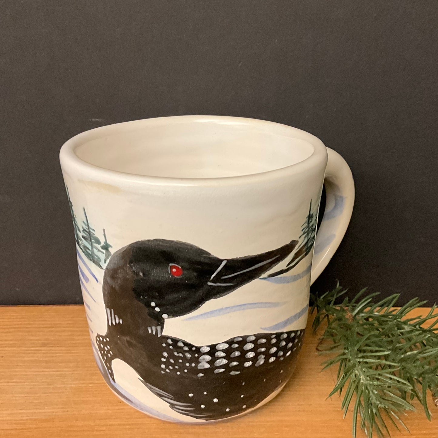 Mug  Loon on White with Trees