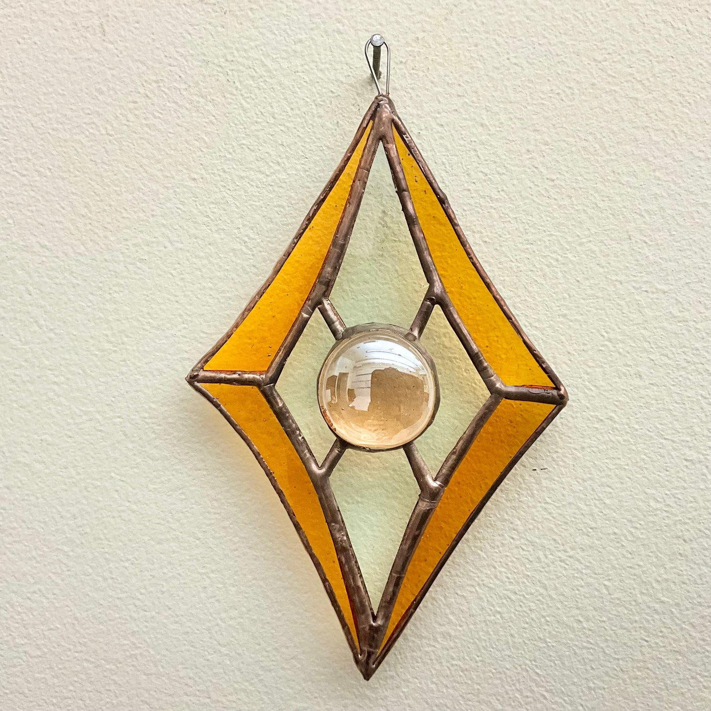 Stained Glass Diamond w Clear and Amber Glass