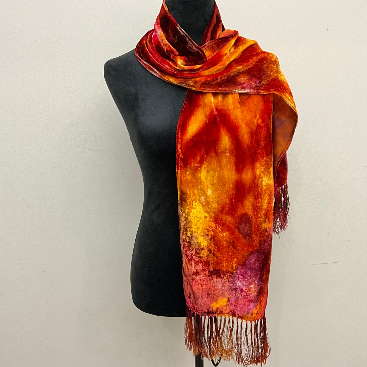 Ice Dyed Silk Velvet Scarf, O'Keeffe Colorway, small no fringe