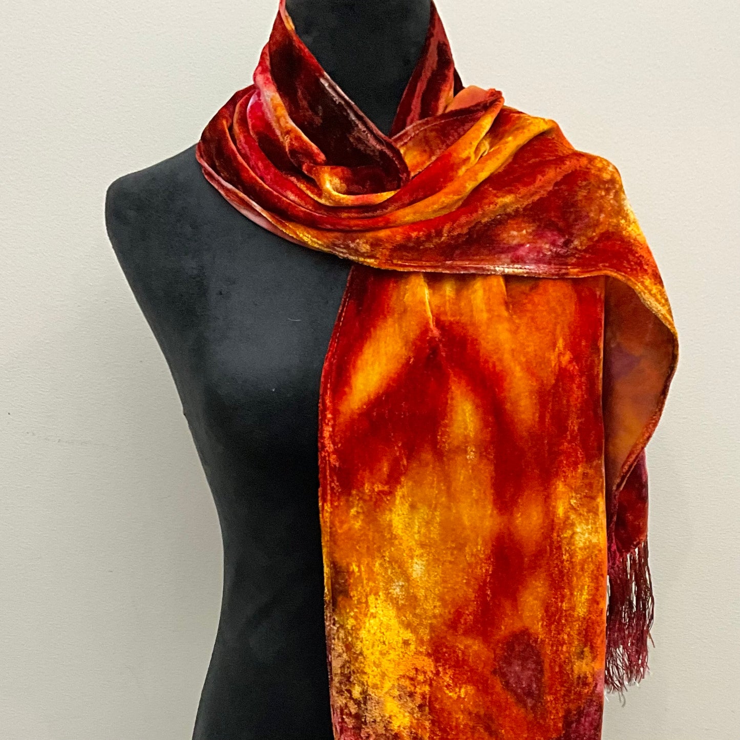 Ice Dyed Silk Velvet Scarf, O'Keeffe Colorway, small no fringe