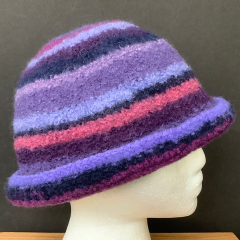 Felted Wool Hat Purple Stripes