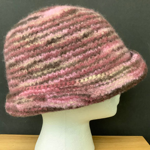 Hand Felted Wool Hat Soft Pink Stripes