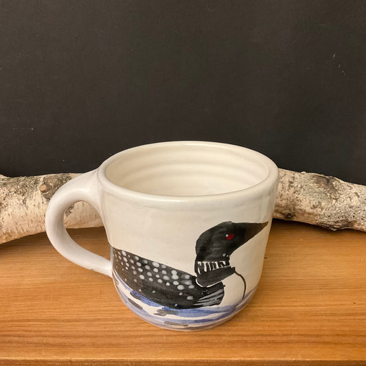 Small Wide Mug Black Loon on White