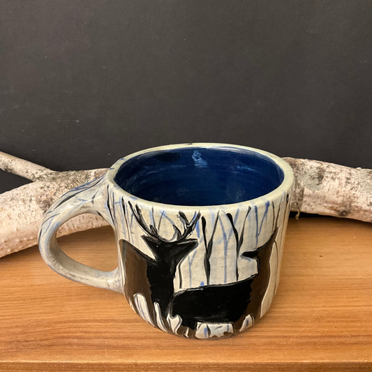 Small Wide Mug Carved Deer Silhouettes