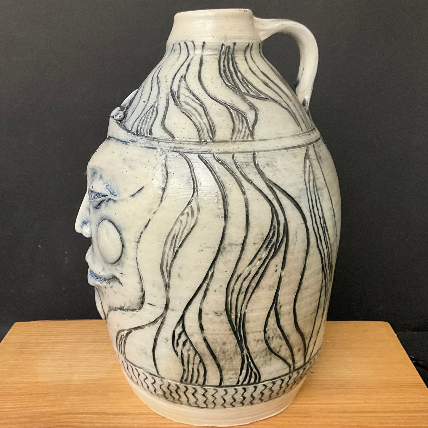 Large Blue and White Face Jug
