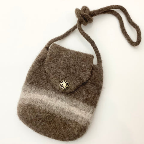 Brown Felted Crossbody Bag with Stripe