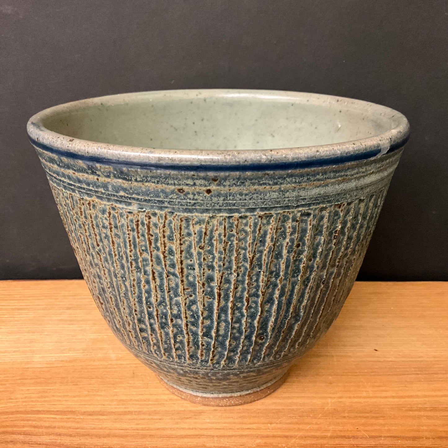 Deep Small Bowl in Dark Blue with Carved Design