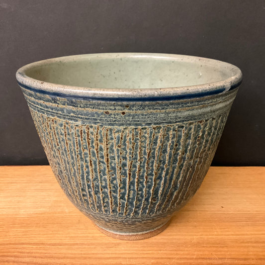 Deep Small Bowl in Dark Blue with Carved Design