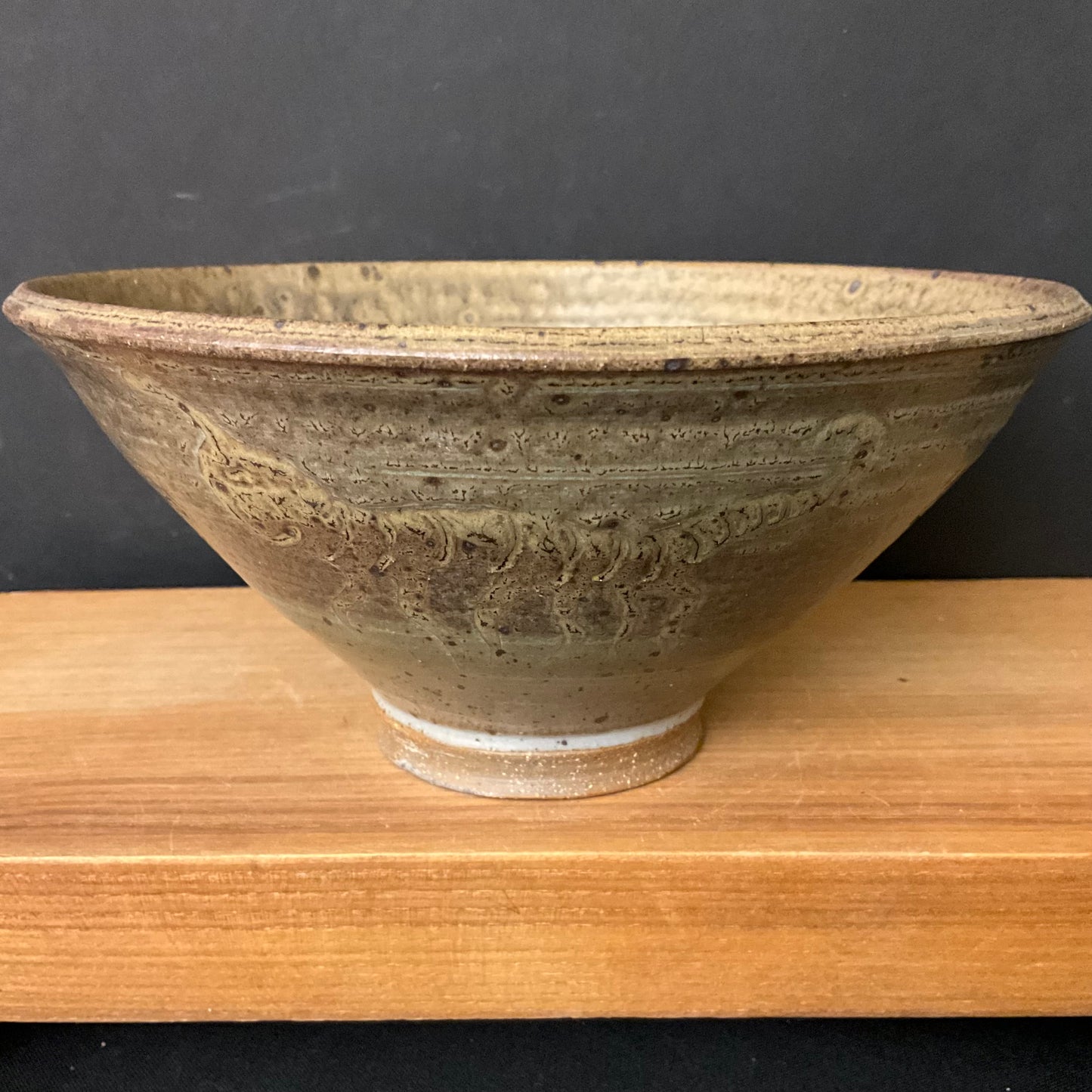 Medium Bowl in Light Brown and Blue w Alien Animal