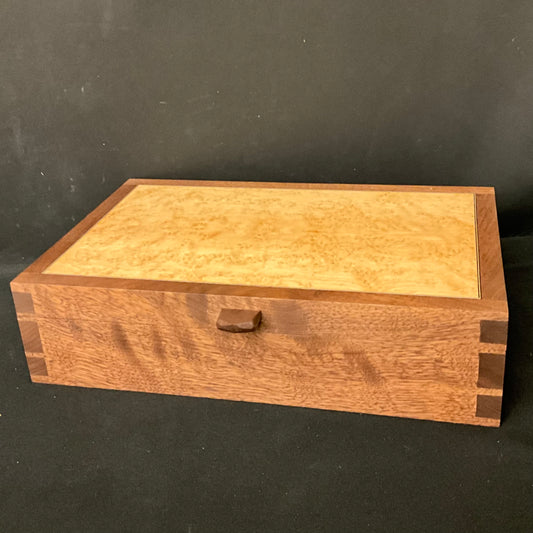 Walnut and Birdseye Maple Jewelry Box with Divider and Sliding Tray