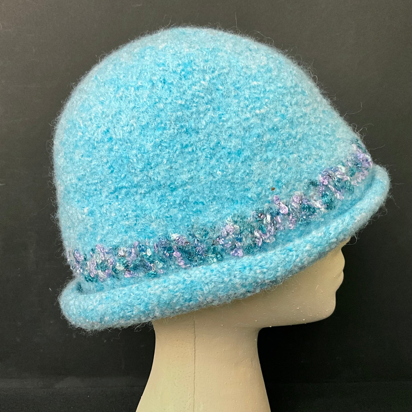 Light Aqua Hand Felted Wool Hat with Pastel Muench Band