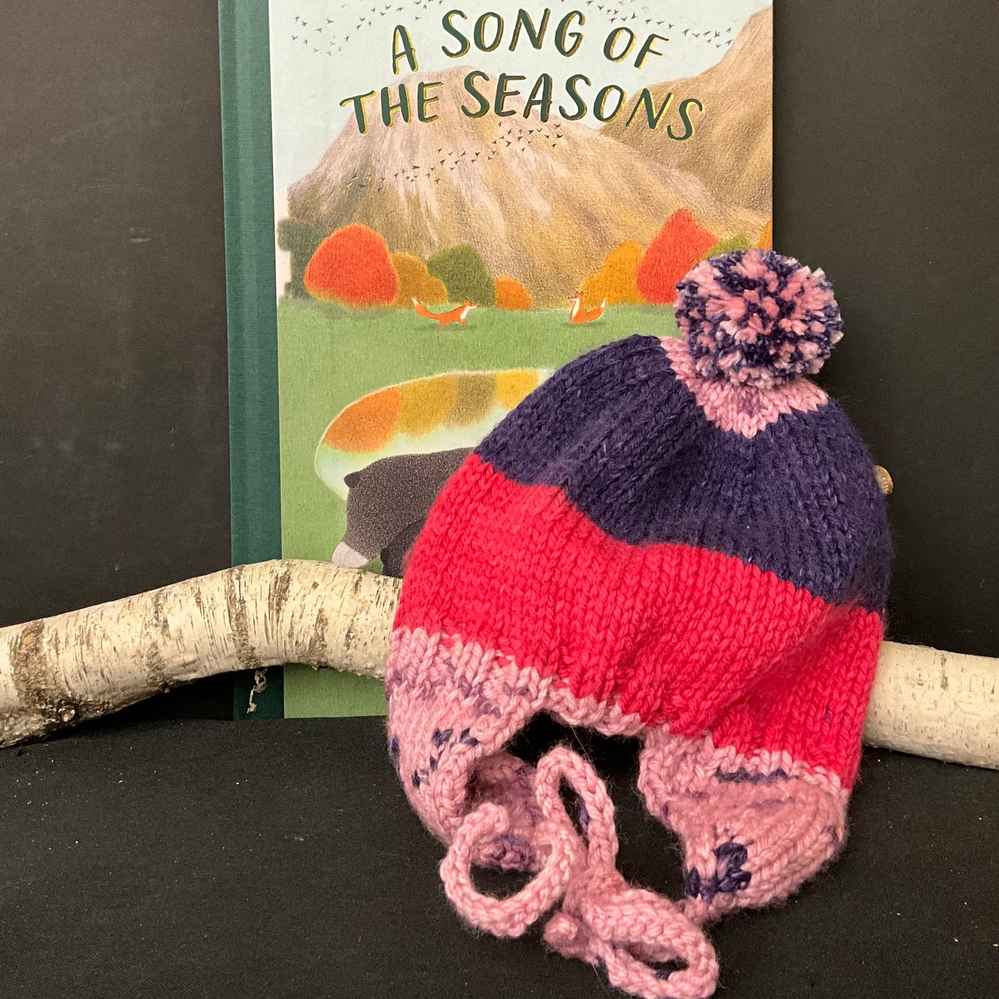 Children’s Knitted Hat with Earflaps in Pinks & Purples