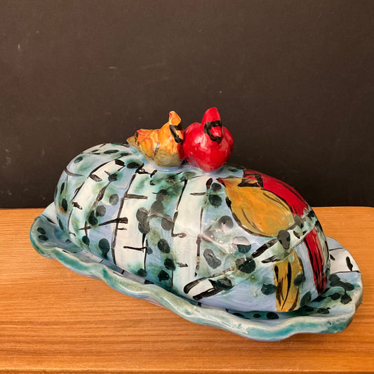 Butter Dish with Cardinal Pair Finial