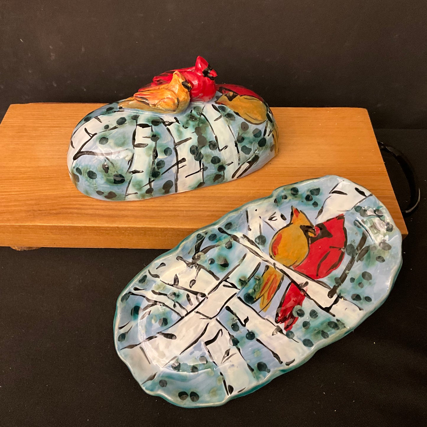 Butter Dish with Cardinal Pair Finial