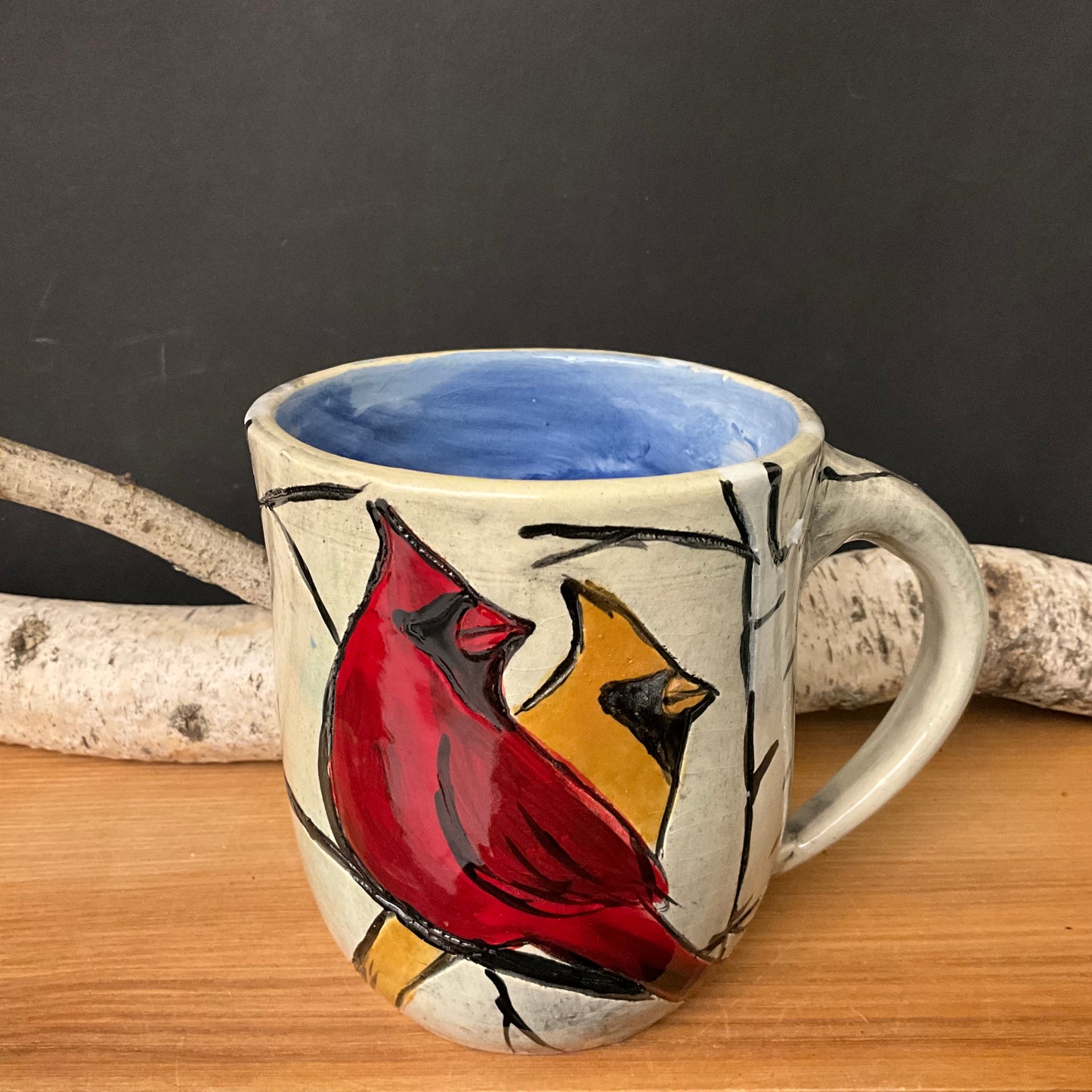Mug with Winter Cardinal Pair and Birches