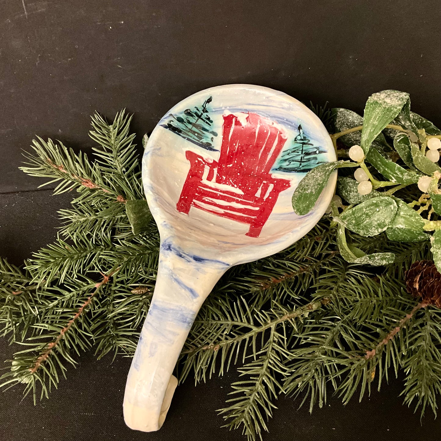 Spoon Rest Winter Red Adirondack Chair