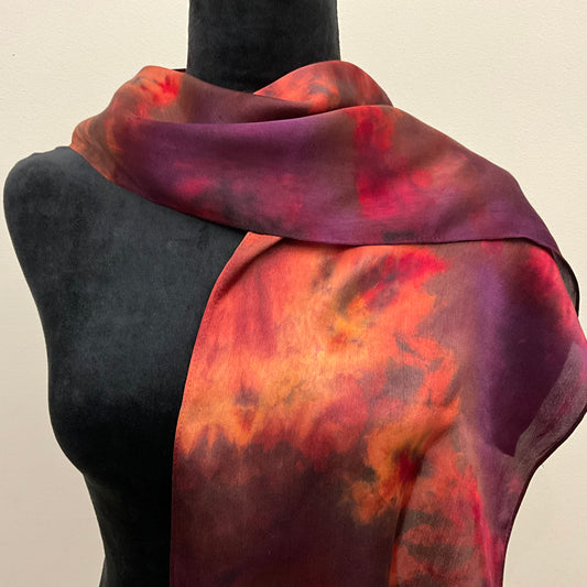 Medium Ice Dyed Silk Satin Scarf - Adk Sunset colorway