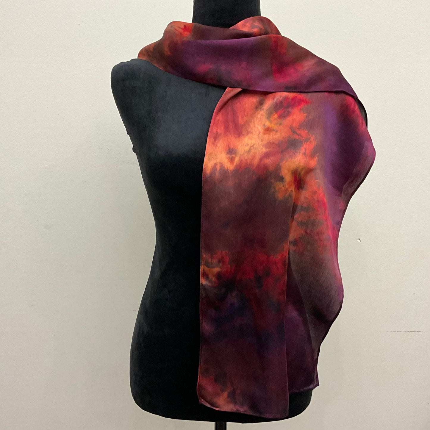 Medium Ice Dyed Silk Satin Scarf - Adk Sunset colorway