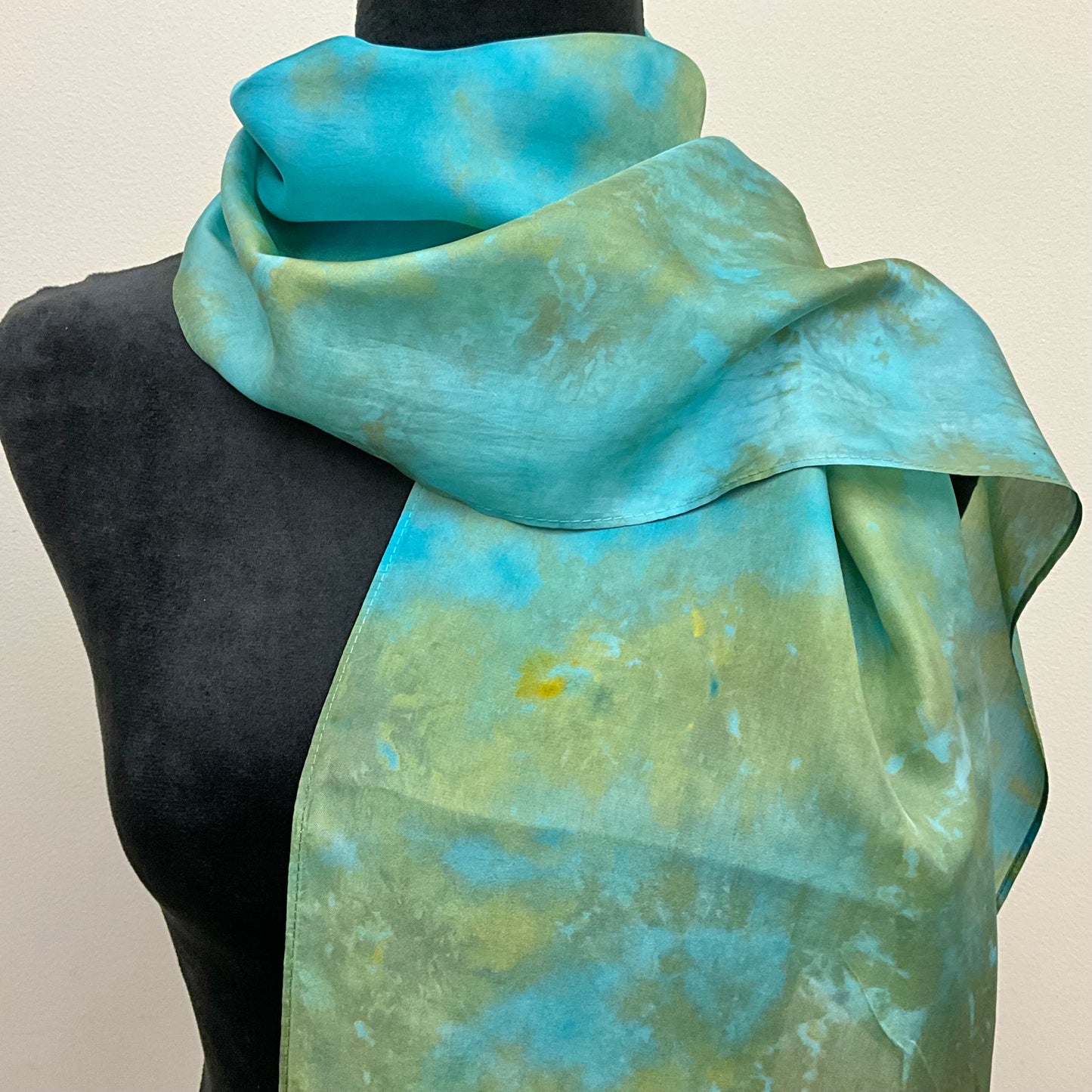 Medium Haboti Ice Dyed Silk Satin Scarf - Turquoise Colorway