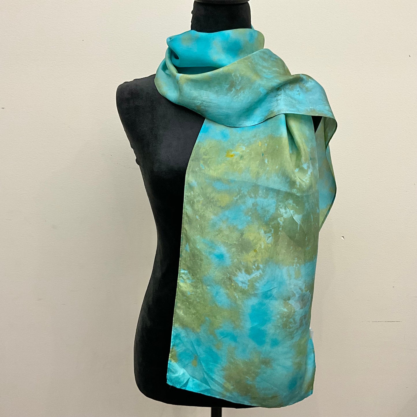 Medium Haboti Ice Dyed Silk Satin Scarf - Turquoise Colorway
