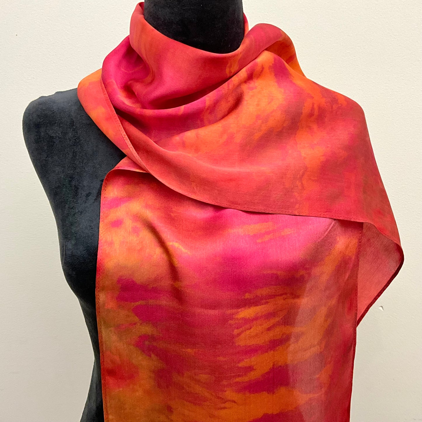 Medium Ice Dyed Silk Satin Scarf Cinnabar
