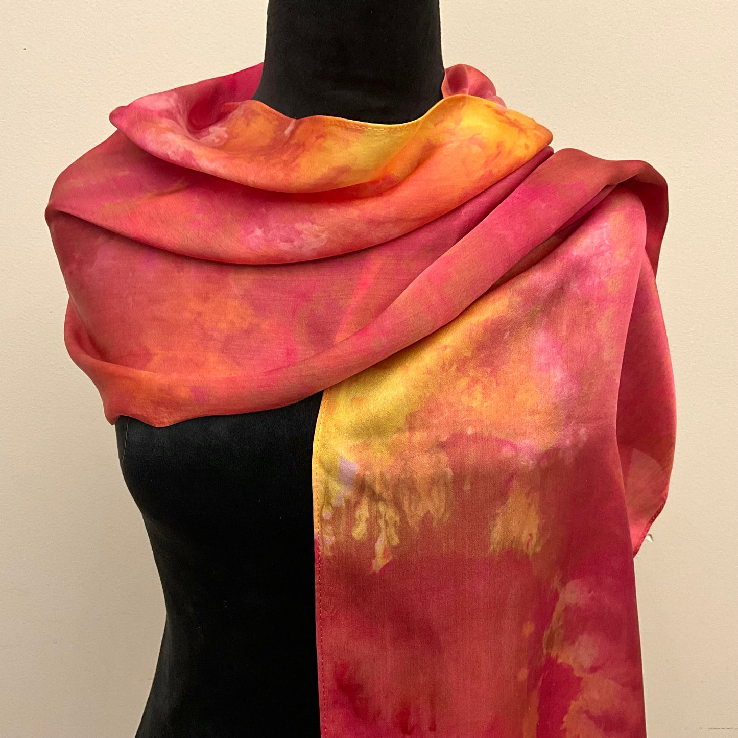 Large Ice Dyed Silk Satin Scarf Cinnabar
