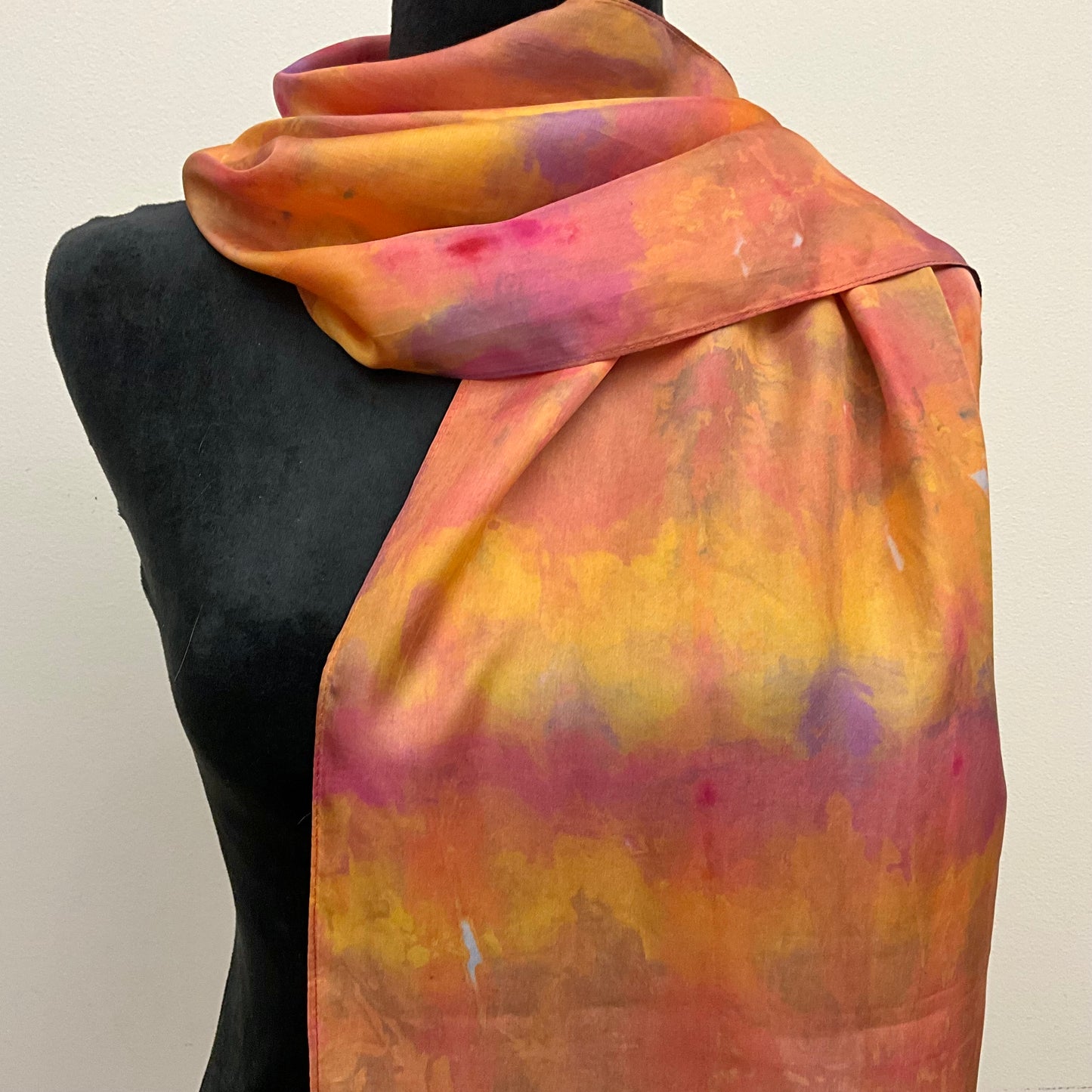 Large Ice Dyed Haboti Silk Satin Scarf, O'Keeffe Colorway