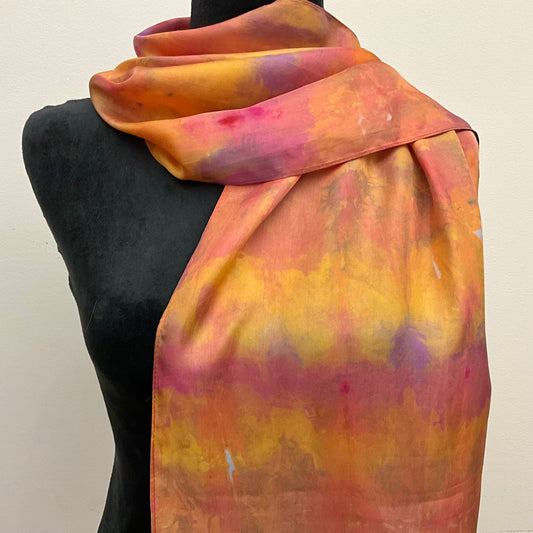 Large Ice Dyed Haboti Silk Satin Scarf, O'Keeffe Colorway