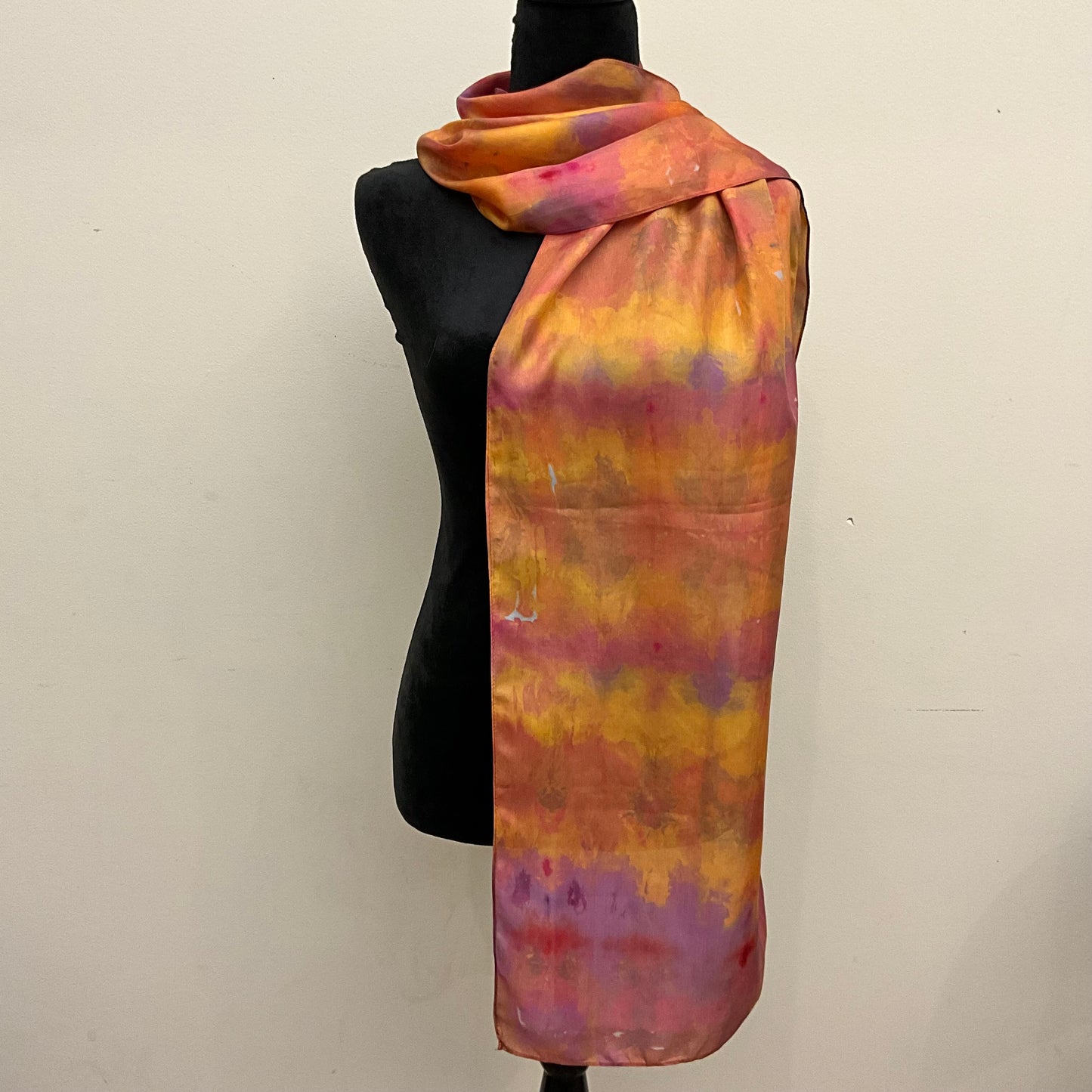 Large Ice Dyed Haboti Silk Satin Scarf, O'Keeffe Colorway
