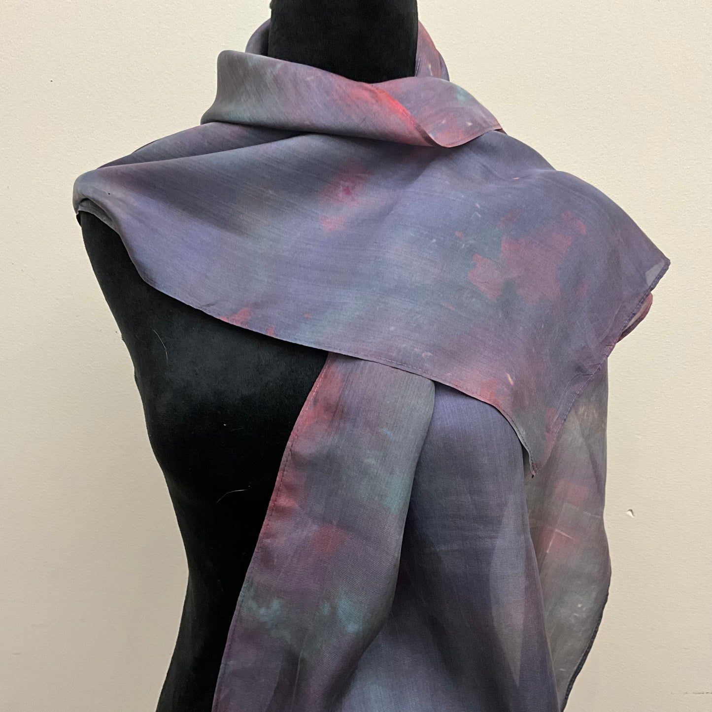 Large Ice Dyed Haboti Silk Satin Scarf, Raven