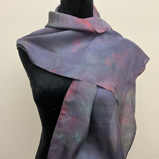 Large Ice Dyed Haboti Silk Satin Scarf, Raven