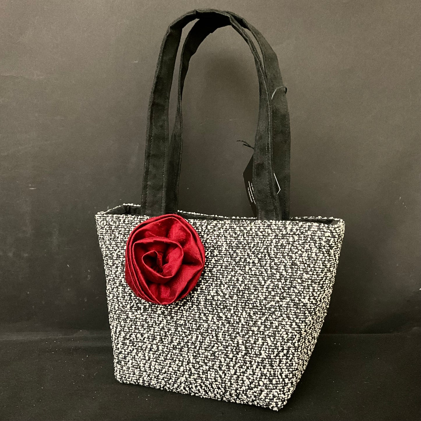 Bag Black & White Heathered Fabric with Red Dupioni Silk Rose
