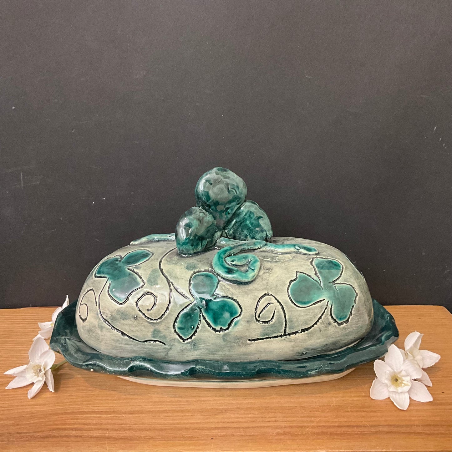 Butter Dish with Carved Shamrocks