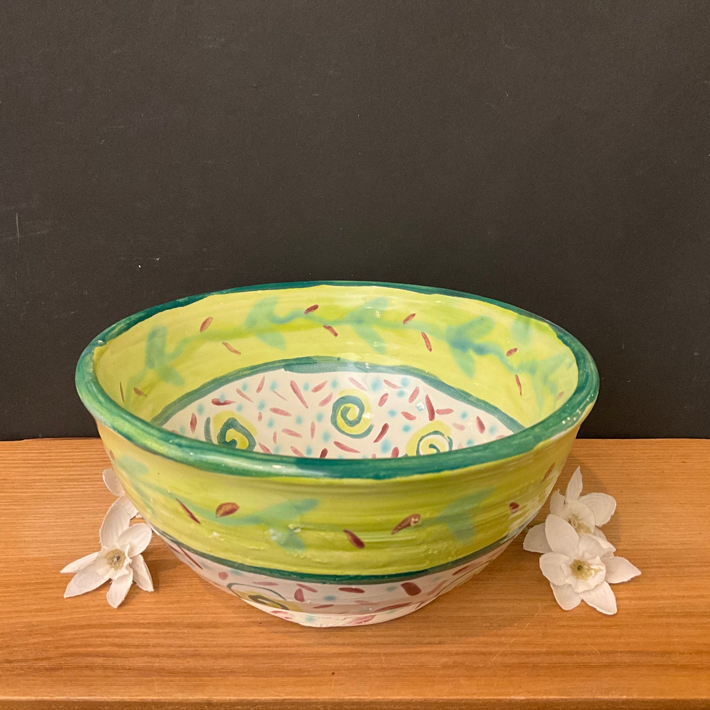 Confetti & Swirls Bowl in Lime Green, White and Purple