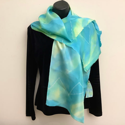 Hand Dyed Silk Scarf Lime Green & Turquoise