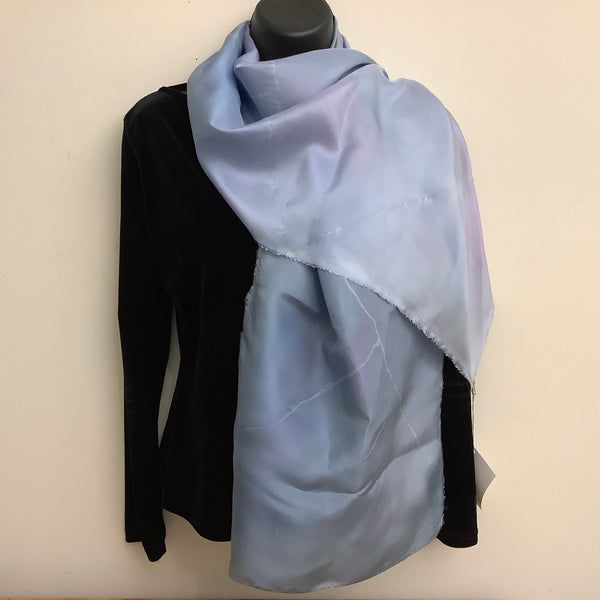Hand Dyed Silk Scarf Gray Blue & Lavender