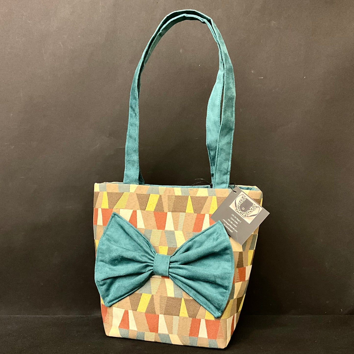 Bag Momentum Ledge Dali Geometric with Teal Microsuede Bow and Straps