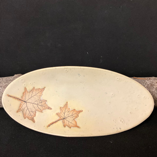 Spoon Rest Maple Leaves Creamy White