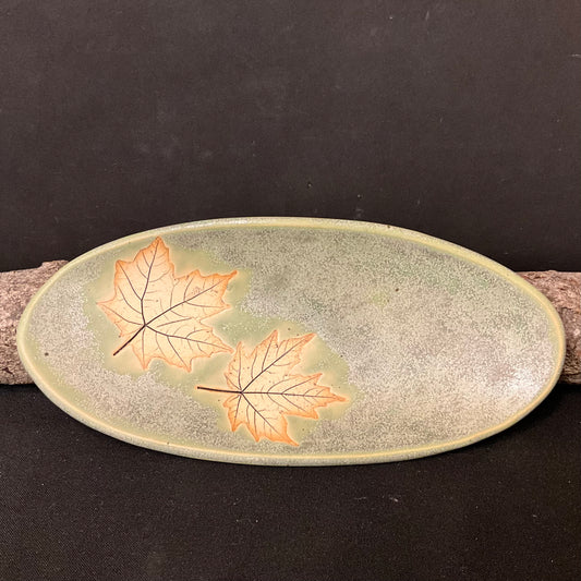 Spoon Rest Maple Leaf Design with Green Tea Glaze