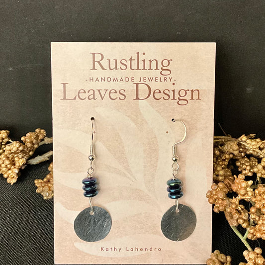 Petite Pewter Earrings with Three Black Beads