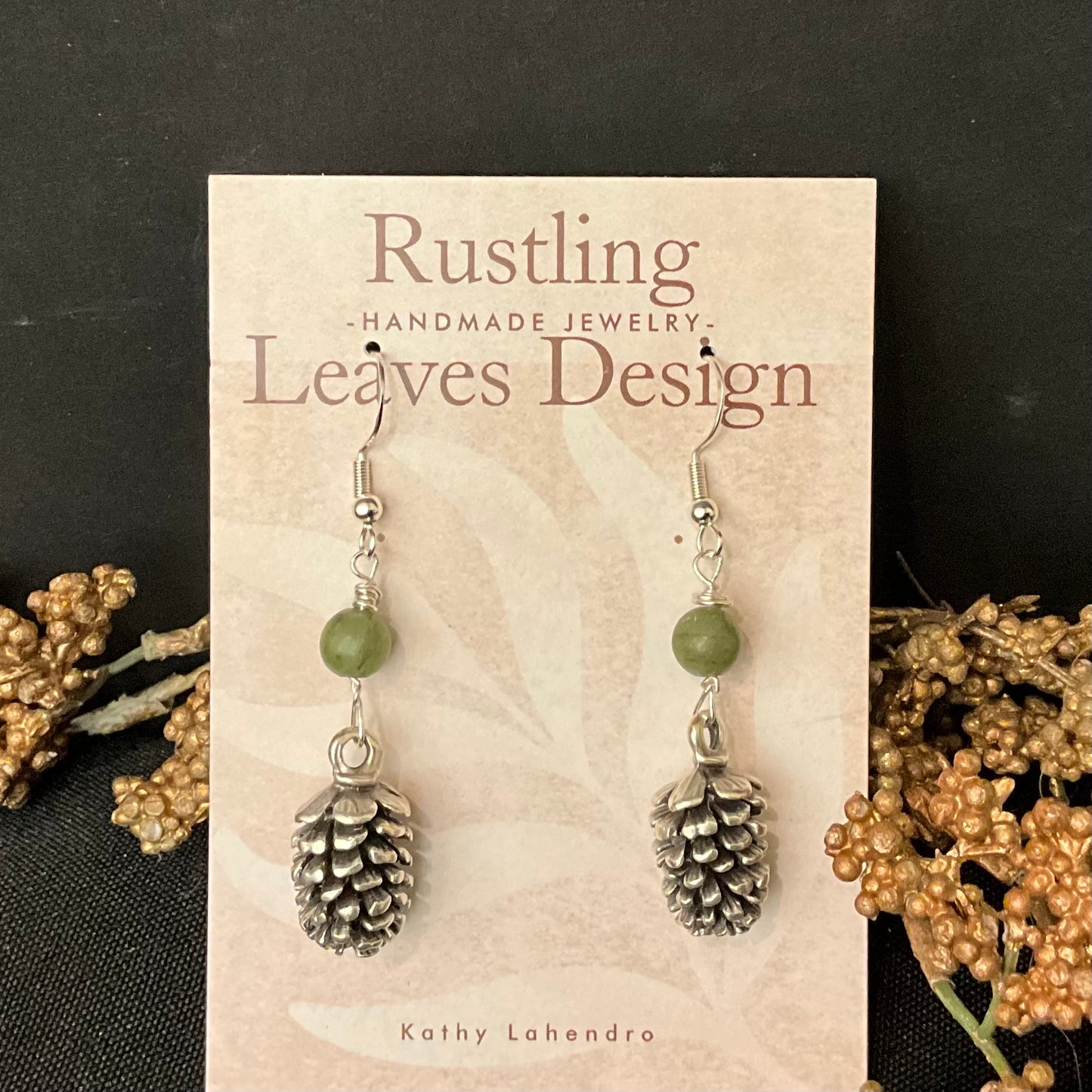Pewter Pinecone Earrings with Bead