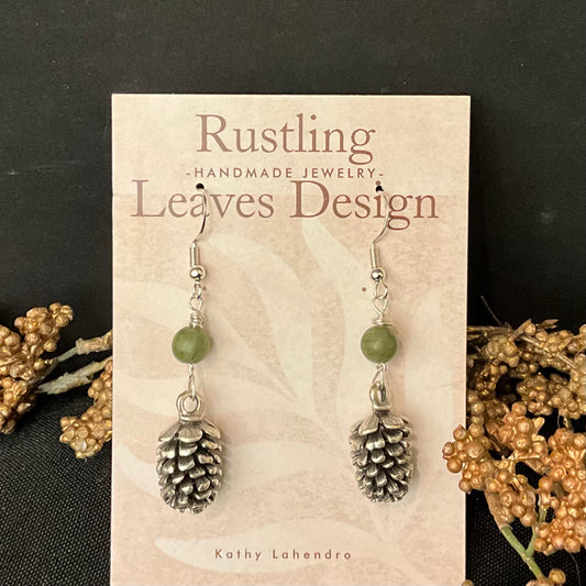 Pewter Pinecone Earrings with Bead