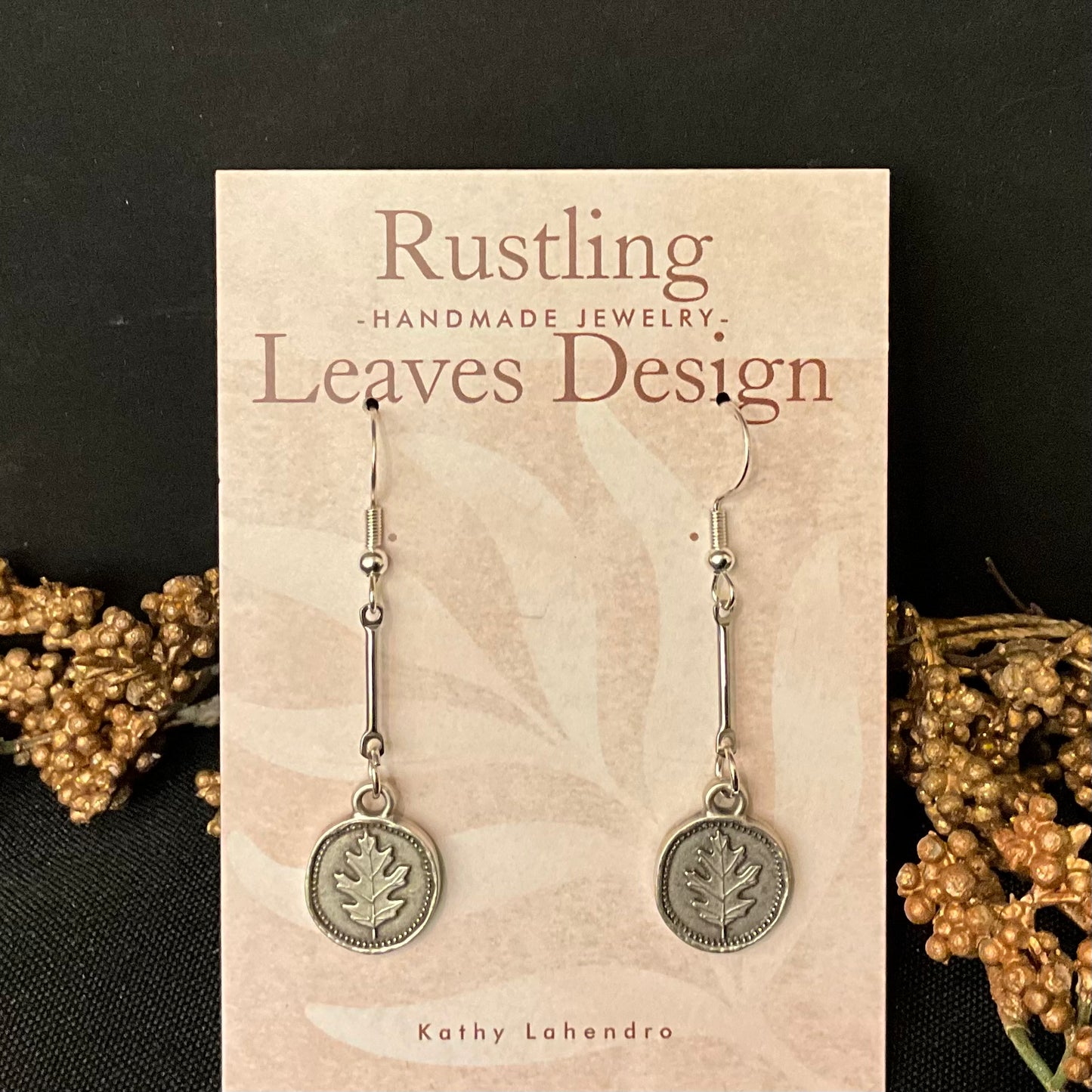 Petite Pewter Earrings Oak Leaf Design